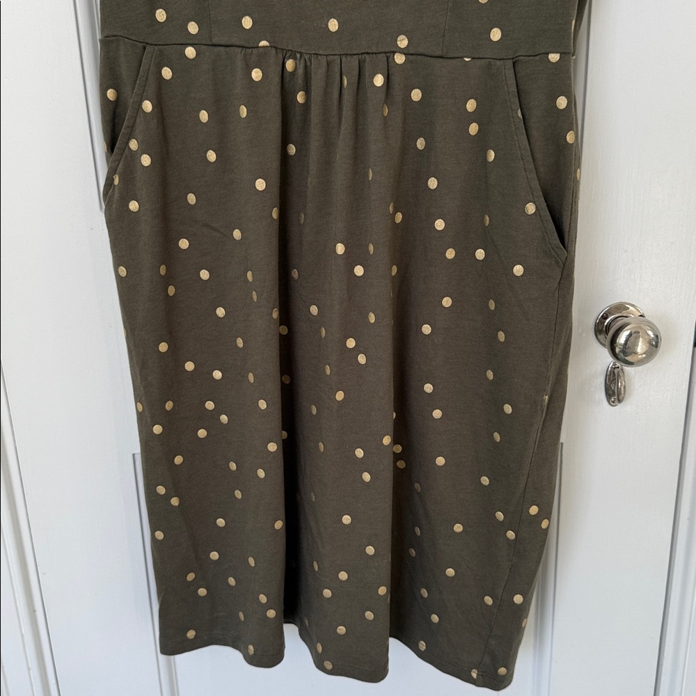 Boden Melinda Jersey Dress olive green gold polka dots size 10 - Picture 10 of 16